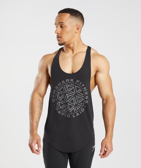 Men's Gymshark GS x David Laid Stringer Tanks Black | CA 638D1A